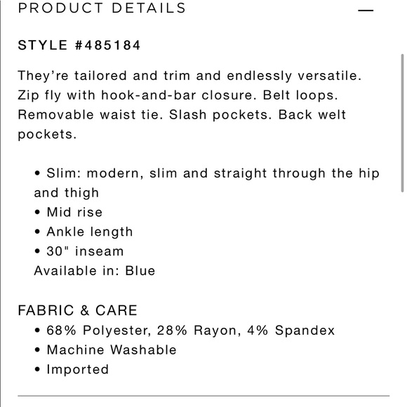 NWT 8 TALL Slim Tie Waist Pants in Marisa Fit - Picture 4 of 4